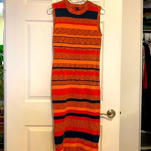 Orange navy striped midi dress